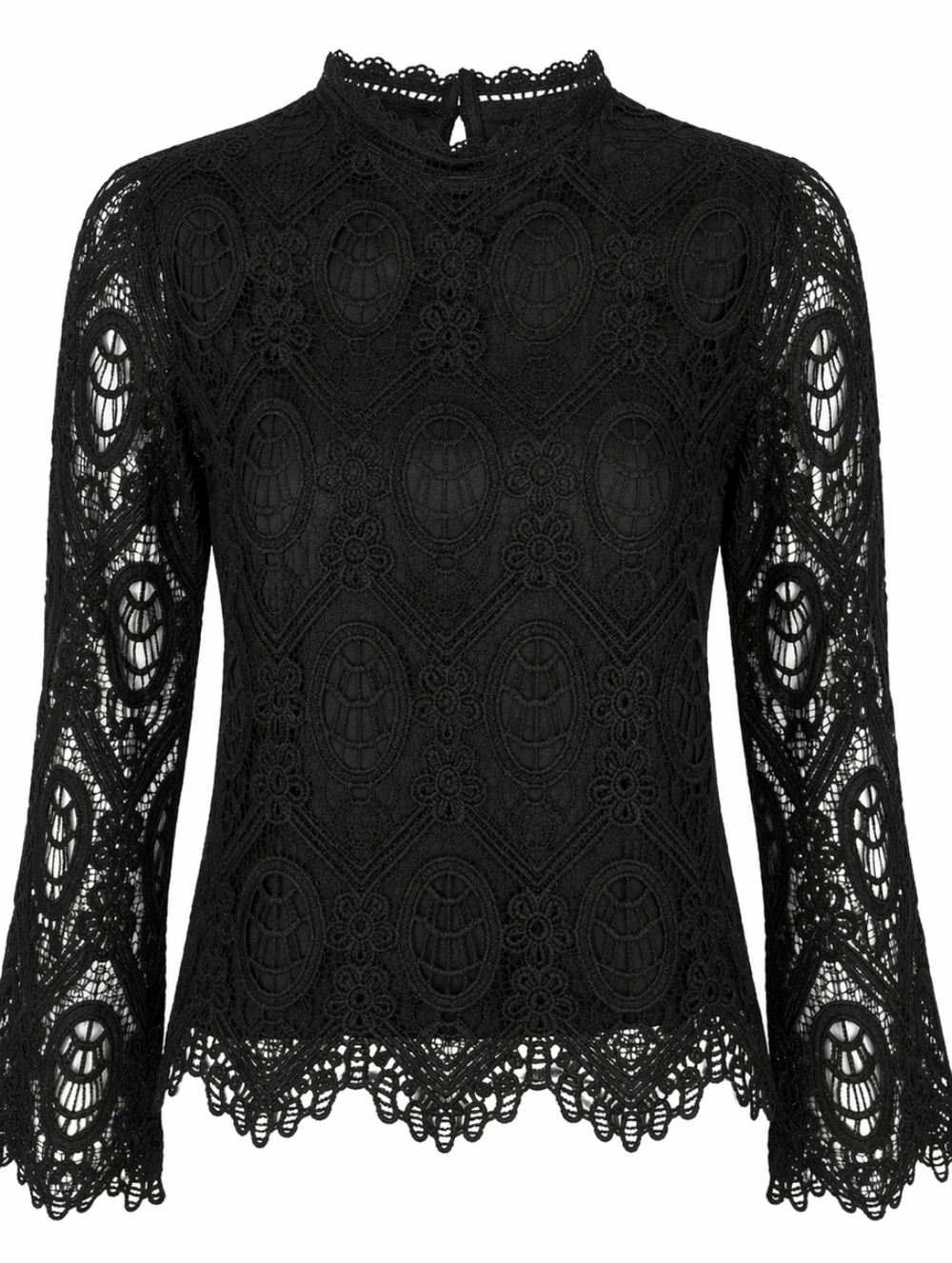 Black Lace Mock Neck Top Bell Sleeve Size Medium Ultra Pink